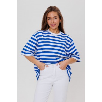 Футболка  женская       из кулирки       синяя  Полоска
