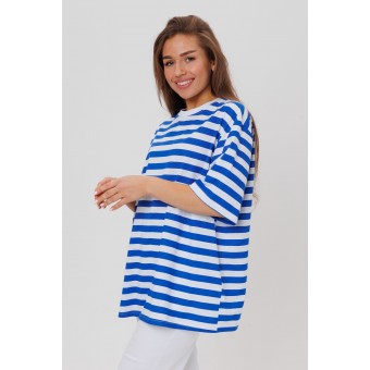 Футболка  женская       из кулирки       синяя  Полоска
