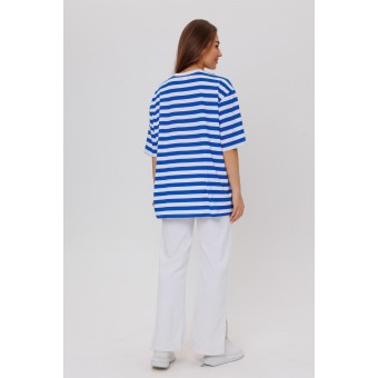 Футболка  женская       из кулирки       синяя  Полоска