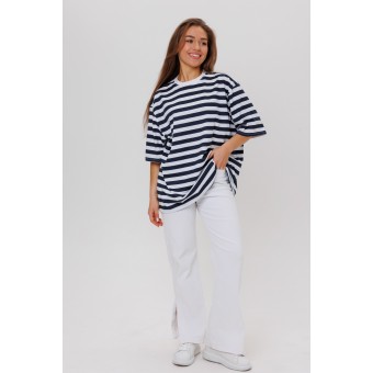 Футболка  женская       из кулирки       Белый, Черный  Полоска