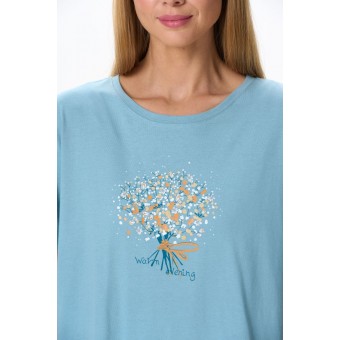 Футболка  женская       трикотажная       голубая  Принт