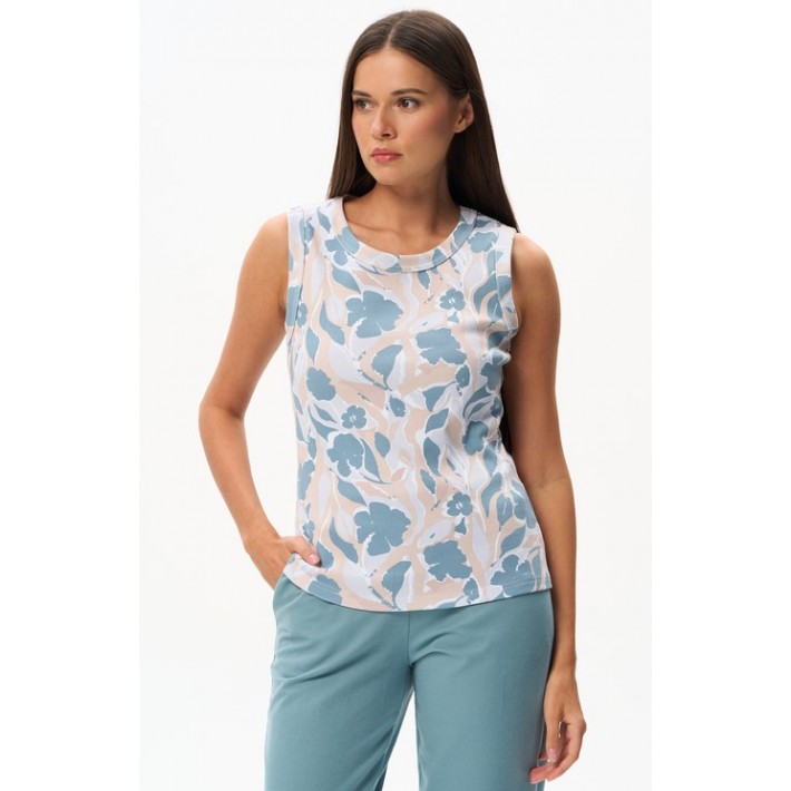 Майка женская трикотажная синяя Цветы