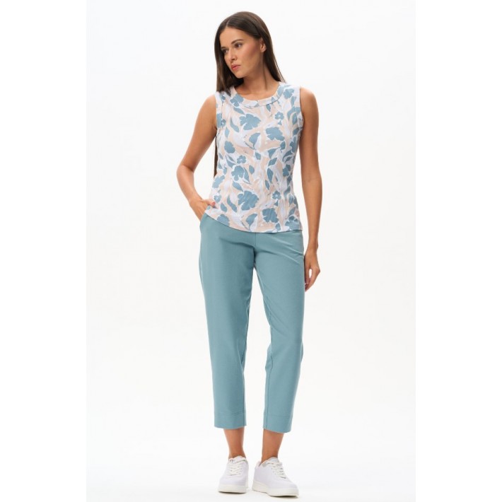 Майка женская трикотажная синяя Цветы