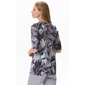 Футболка  женская       трикотажная       Коричневый, Серый  Растения