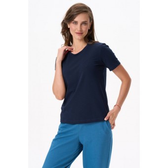 Футболка  женская       из кулирки       синяя  однотонная