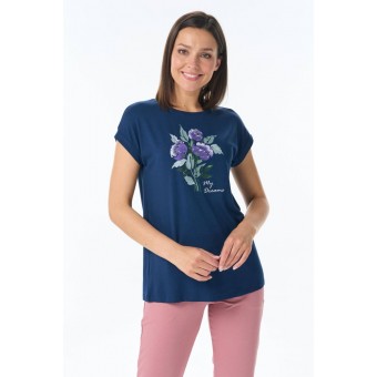 Футболка  женская       из вискозы       синяя  Принт