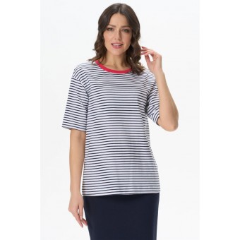 Футболка  женская       трикотажная       Белый, Синий  Полоска