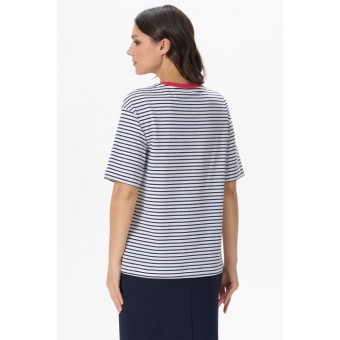 Футболка  женская       трикотажная       Белый, Синий  Полоска