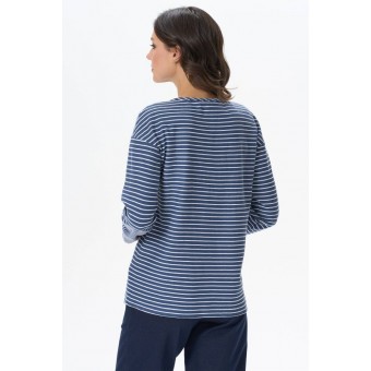 Джемпер  женский       трикотажный       Белый, Синий  Полоска