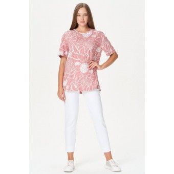 Футболка  женская       трикотажная       розовая  Цветы