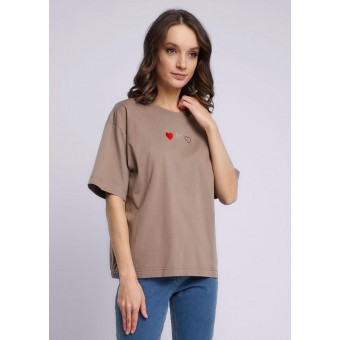 Футболка  женская       из кулирки       коричневая  Принт