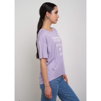 Футболка  женская       трикотажная       фиолетовая  Надписи