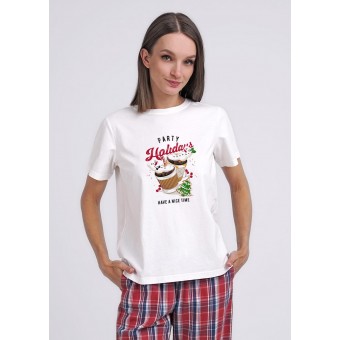 Футболка  женская       трикотажная       белая  Новый год   