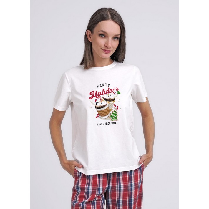 Футболка женская трикотажная белая Новый год