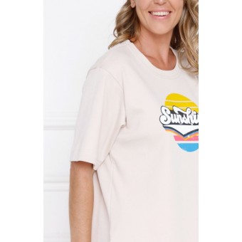 Футболка  женская       трикотажная       бежевая  Принт Melado