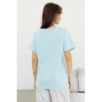 Футболка  женская       трикотажная       голубая  Надписи Melado