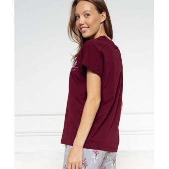Футболка  женская       трикотажная       бордовая  Принт Melado