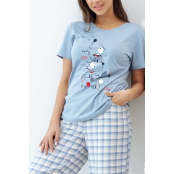 Футболка  женская       трикотажная       голубая  Принт Melado