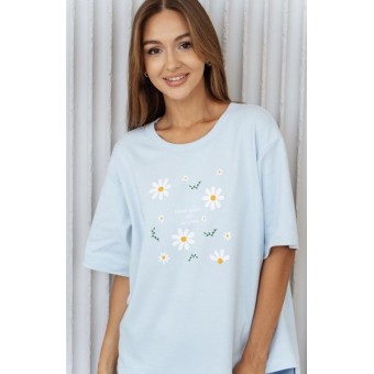 Футболка  женская       трикотажная       голубая  Принт Melado