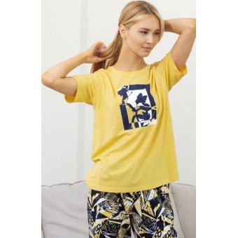 Футболка  женская       трикотажная       желтая  Принт Melado