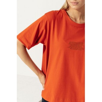Футболка  женская       трикотажная       оранжевая  Надписи Melado