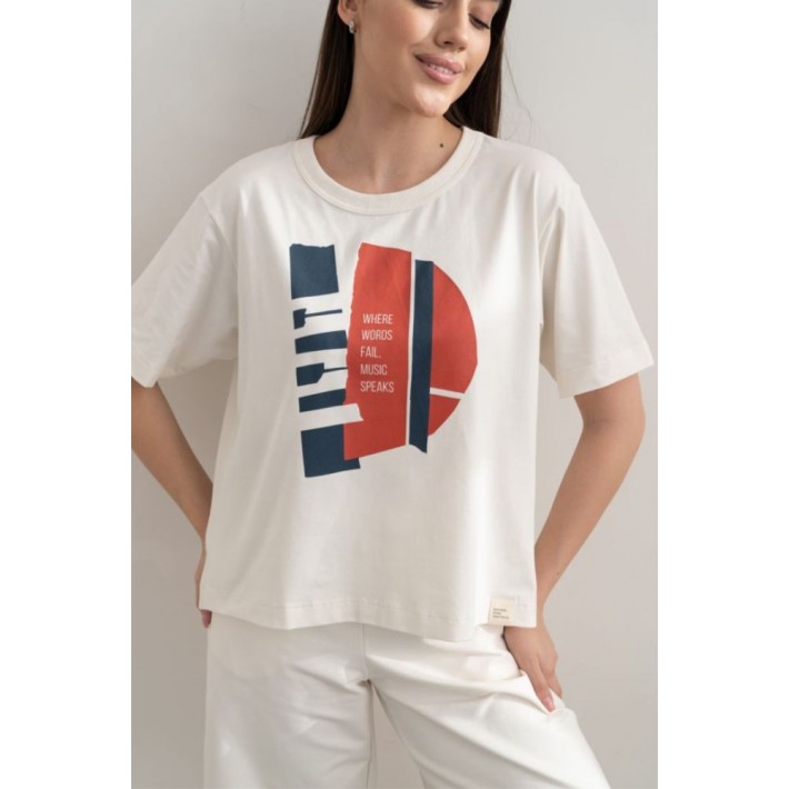 Футболка женская трикотажная Молочный Принт