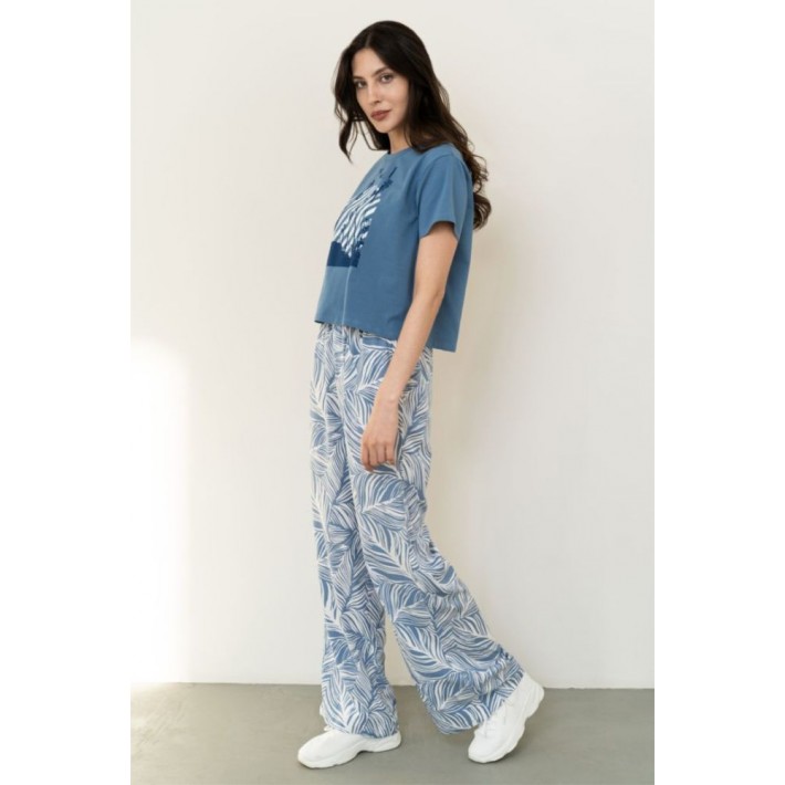 Футболка женская трикотажная голубая Принт Melado