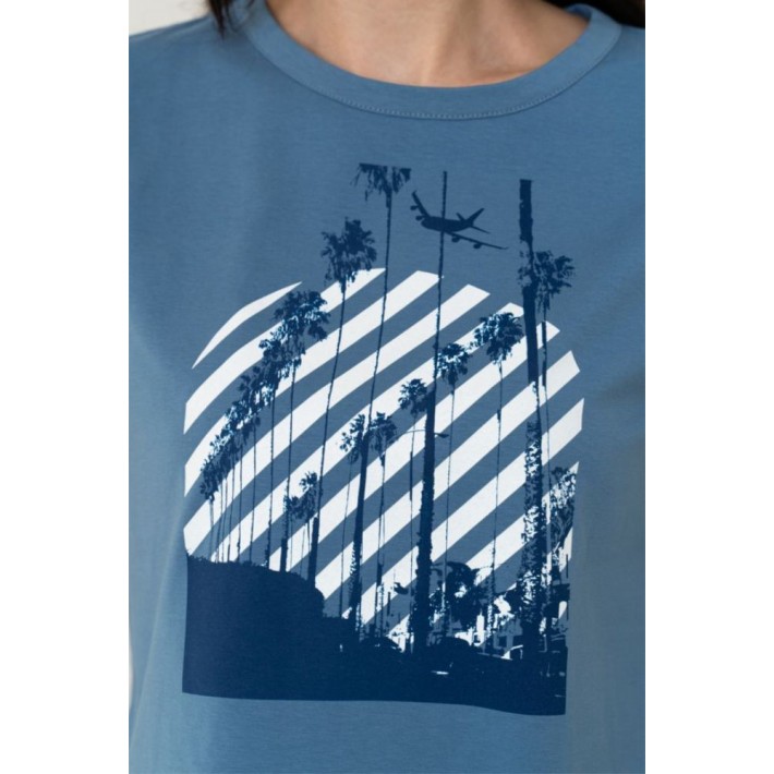 Футболка женская трикотажная голубая Принт Melado