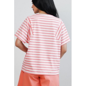 Футболка  женская       трикотажная       Белый, Розовый  Полоска Melado