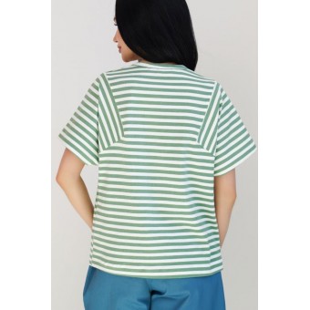 Футболка  женская       трикотажная       Белый, Зеленый  Полоска Melado