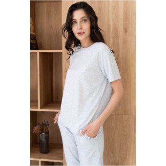 Футболка  женская       трикотажная       Светло-серый  однотонная Melado  