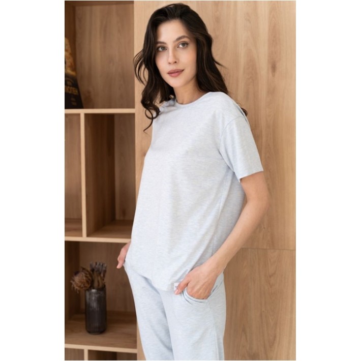 Футболка женская трикотажная Светло-серый однотонная Melado