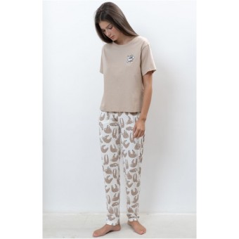 Футболка  женская       трикотажная       бежевая  Принт Melado