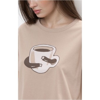 Футболка  женская       трикотажная       бежевая  Принт Melado