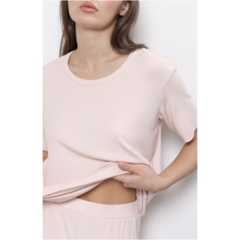 Футболка  женская       из вискозы       Пудровый  однотонная Melado