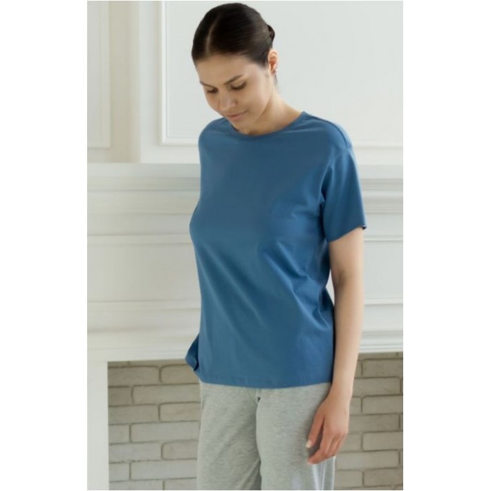 Футболка женская трикотажная голубая однотонная Melado