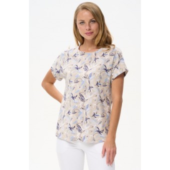 Футболка  женская       трикотажная       Серый, Бежевый  Цветы   