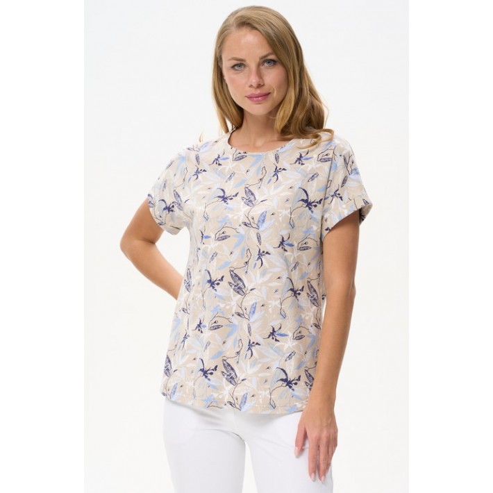 Футболка женская трикотажная Серый, Бежевый Цветы