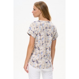 Футболка  женская       трикотажная       Серый, Бежевый  Цветы   