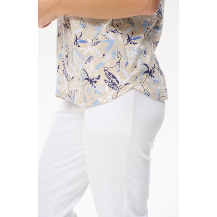 Футболка женская трикотажная Серый, Бежевый Цветы