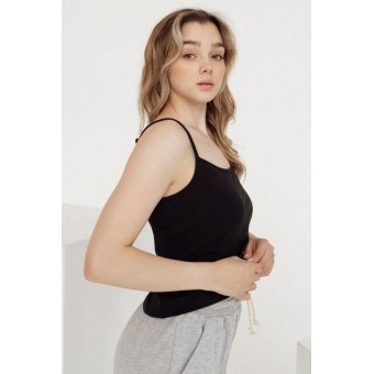 Топ  женский       трикотажный       черный  однотонный
