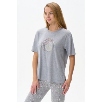 Футболка  женская       трикотажная       серая  Животные