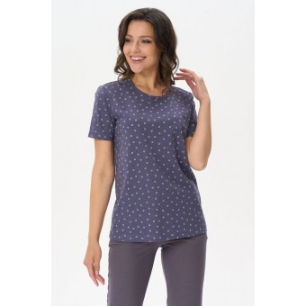 Футболка  женская       трикотажная       синяя  Цветы