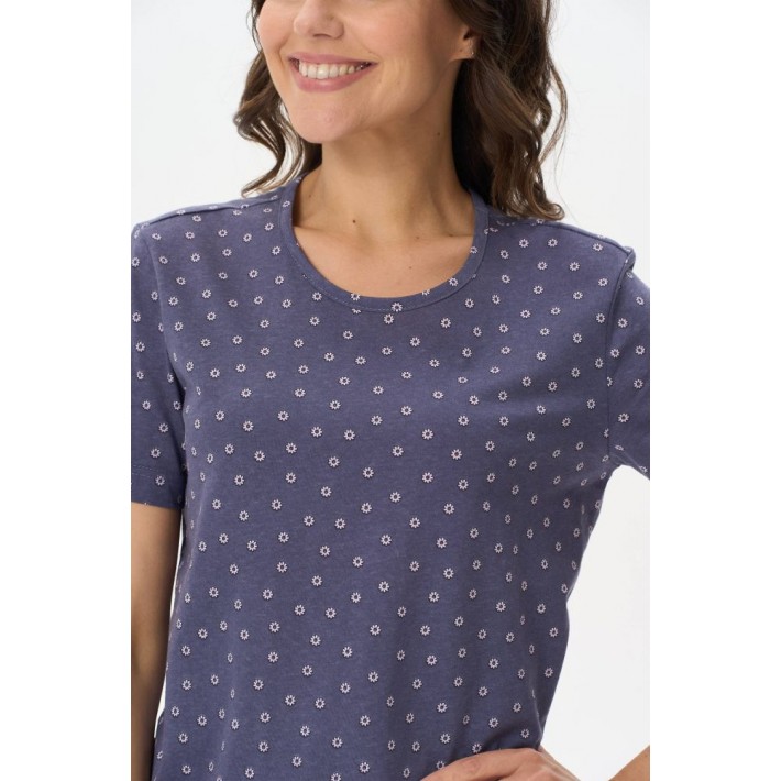 Футболка женская трикотажная синяя Цветы