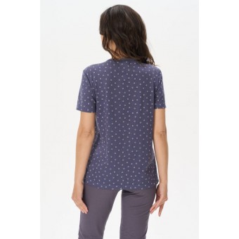 Футболка  женская       трикотажная       синяя  Цветы