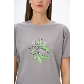 Футболка  женская       трикотажная       серая  Принт