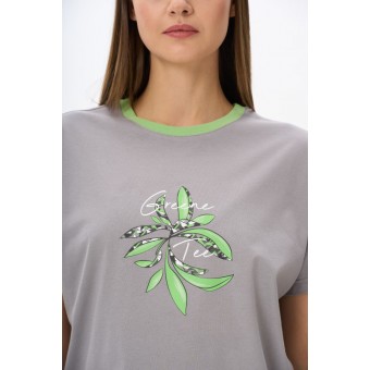 Футболка  женская       трикотажная       серая  Принт