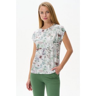 Футболка  женская       трикотажная       зеленая  Цветы