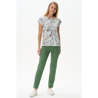 Футболка  женская       трикотажная       зеленая  Цветы