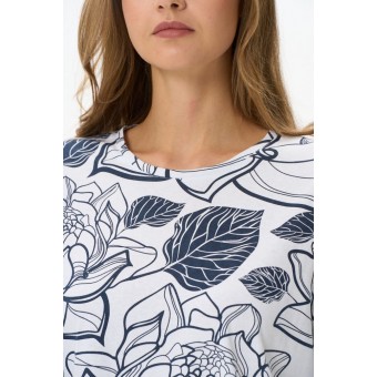 Футболка  женская       трикотажная       Белый, Синий  Цветы